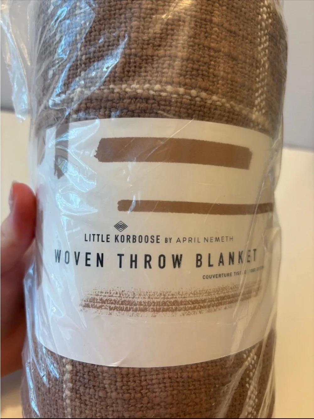 NEW LITTLE KORBOOSE WOVEN THROW BLANKET MOCHA MOUSSE